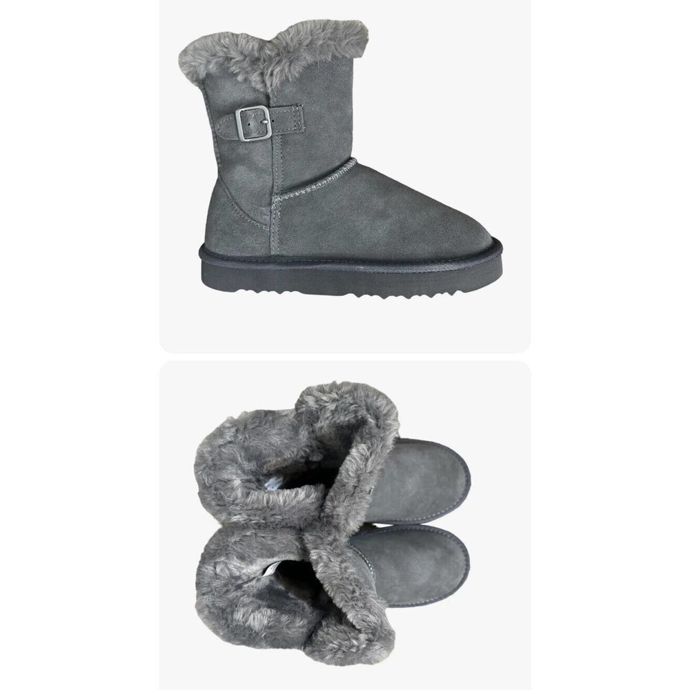 Style Co Women Sz 9M Tiny2 Winter Booties Grey Soft Leather Suede Faux Fur NEW